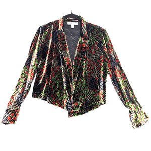 Anthropologie Blazer Womens Size 0 Black Velvet Floral Cropped‎ Velour Ettitwa